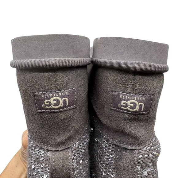 UGG Australia Camaya Gray Suede Knit Sequin Tall Boots Women's Size 7-1006711 - Picture 9 of 10